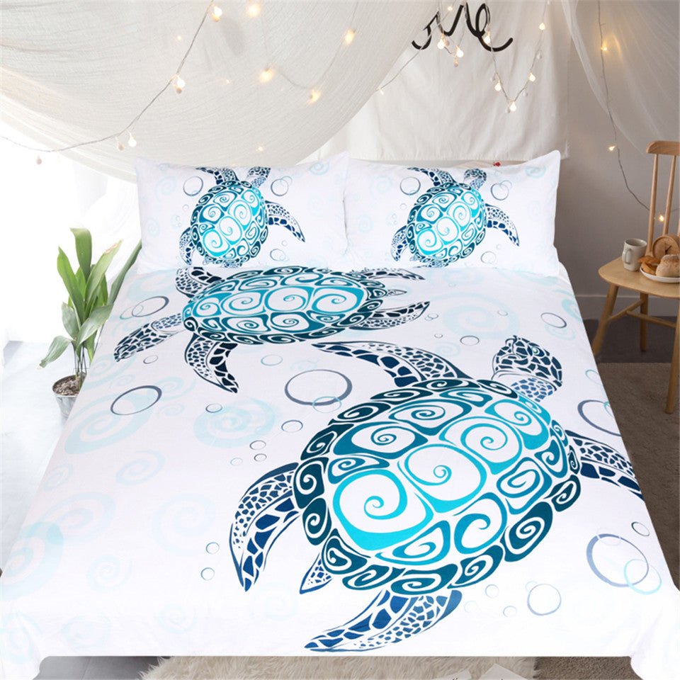 White 3-Piece Native Pattern Sea Turtle Duvet Cover Set - Image 2