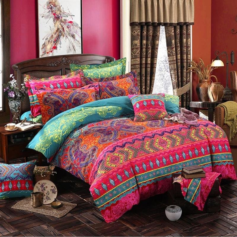 Pink 2/3-Piece Ethnic Bohemian Pattern Duvet Cover Set