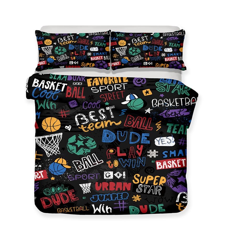 Black 2/3-Piece Basketball Doodle Print Duvet Cover Set - Image 2