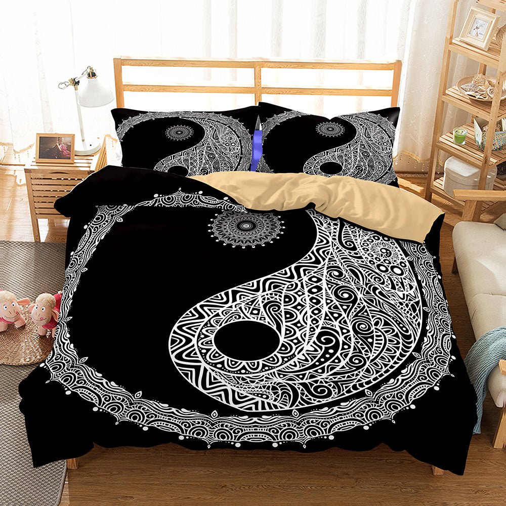 2/3-Piece Black & White Bohemian Yin-Yang Duvet Set - Image 2