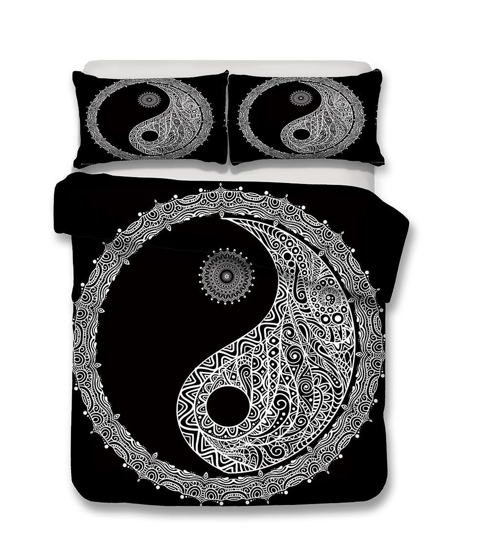 2/3-Piece Black & White Bohemian Yin-Yang Duvet Set - Image 3