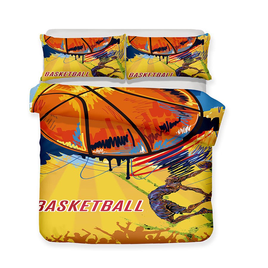 Yellow 2/3-Piece Graffiti Basketball Print Duvet Cover Set - Image 2