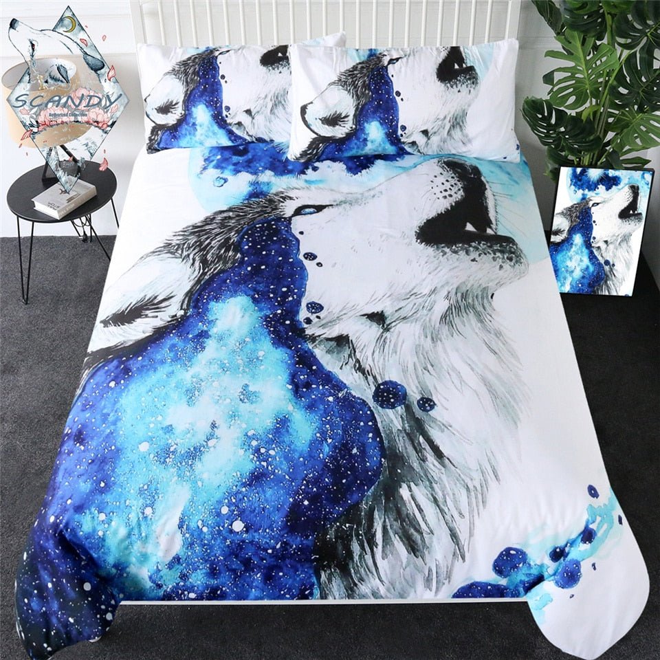 3-Piece Calling The Moon by Scandy Girl Wolf Duvet Set