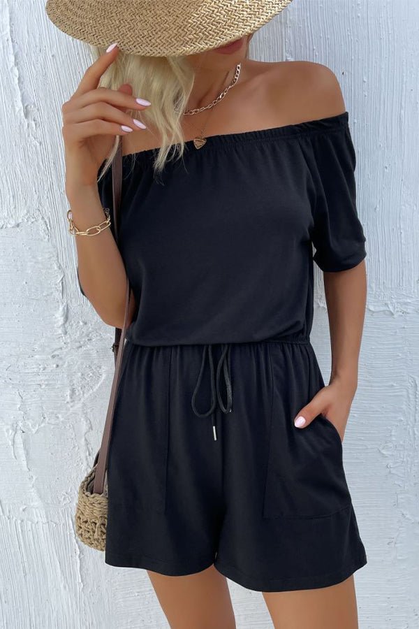 Solid Color Off The Shoulder Casual Rompers - Image 4
