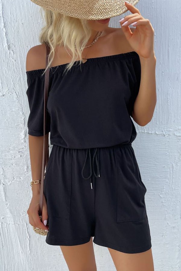 Solid Color Off The Shoulder Casual Rompers - Image 3