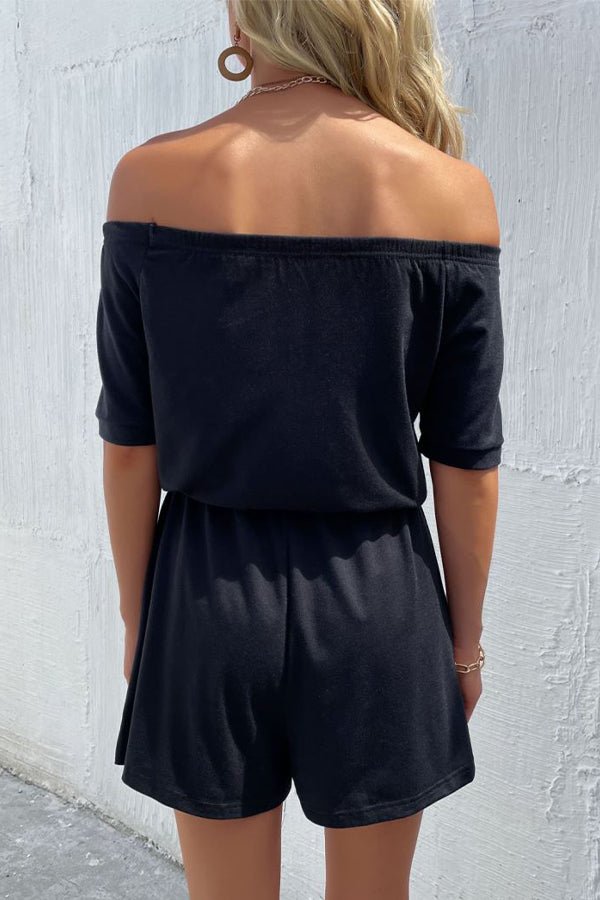 Solid Color Off The Shoulder Casual Rompers - Image 6