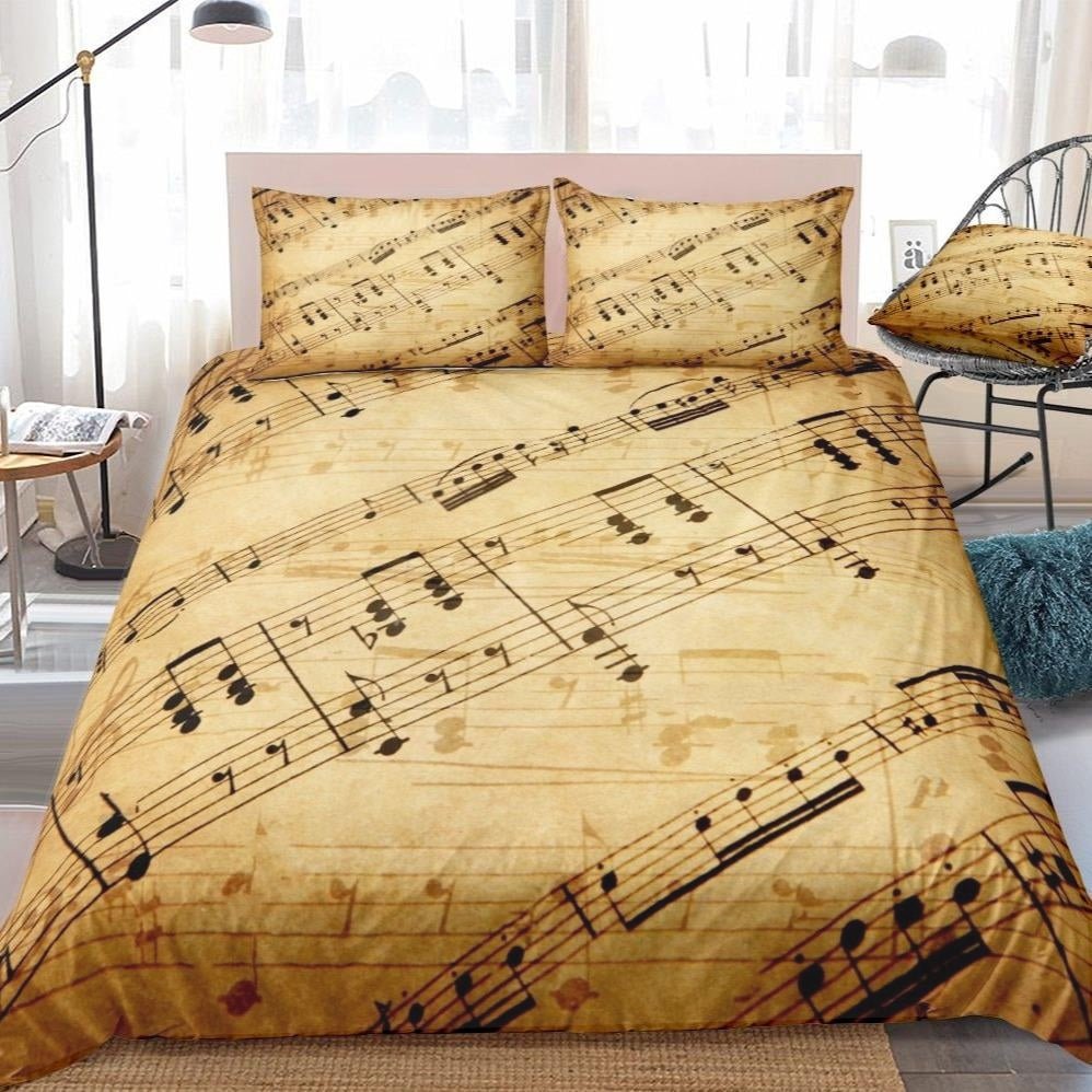 2/3-Piece Vintage Musical Note Print Duvet Cover Set