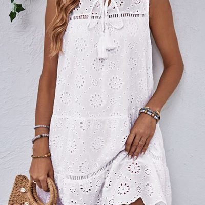 Solid Color Hollow Design Loose Style Dress