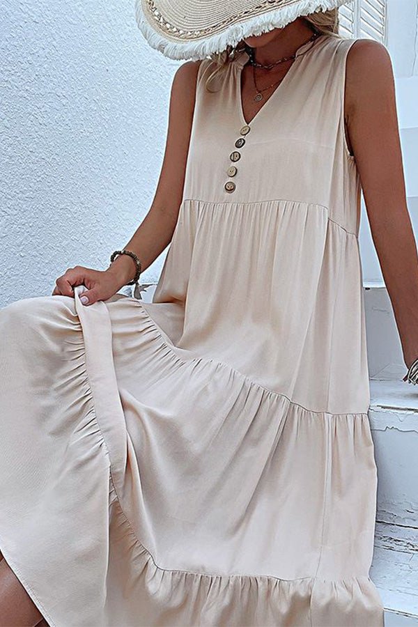 Solid Color V Neck Sleeveless Casual Dress - Image 3