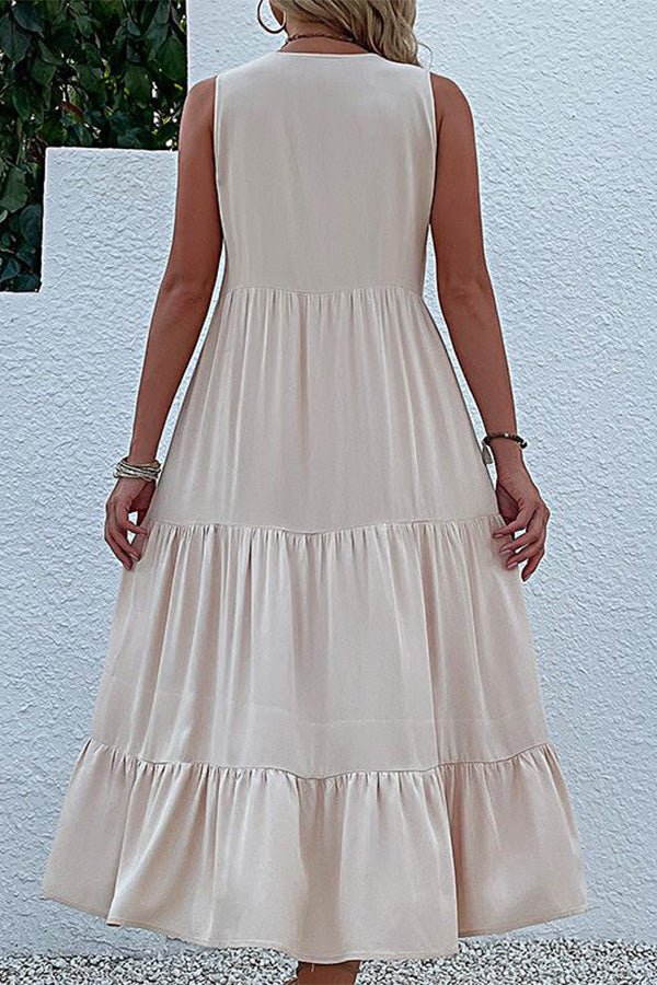 Solid Color V Neck Sleeveless Casual Dress - Image 4