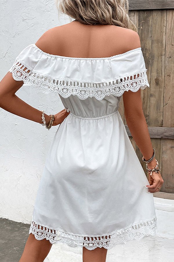 Solid Color Off The Shoulder Frill Hem Mini Dress - Image 4
