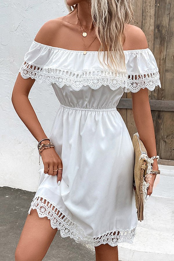 Solid Color Off The Shoulder Frill Hem Mini Dress