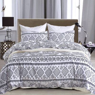 White 2/3-Piece Boho Geometric Pattern Duvet Cover Set