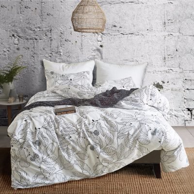 White 2/3-Piece Nordic Leaf Print Duvet Cover Set