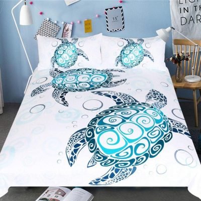 White 3-Piece Native Pattern Sea Turtle Duvet Cover Set