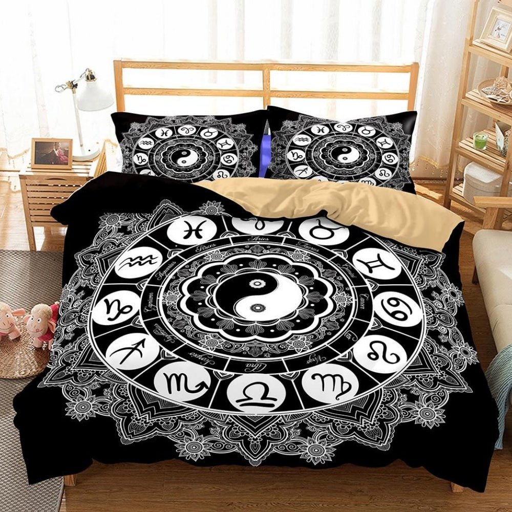 2/3-Piece Black & White Yin-Yang Zodiac Chart Duvet Set