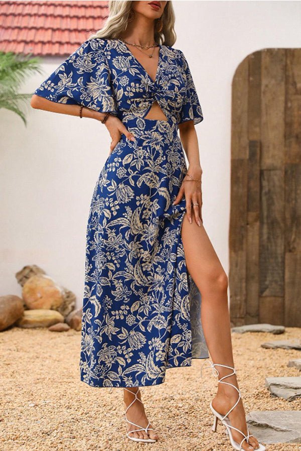 Hot Sale Floral Printed Twist Front Split Maxi Dress - Image 4